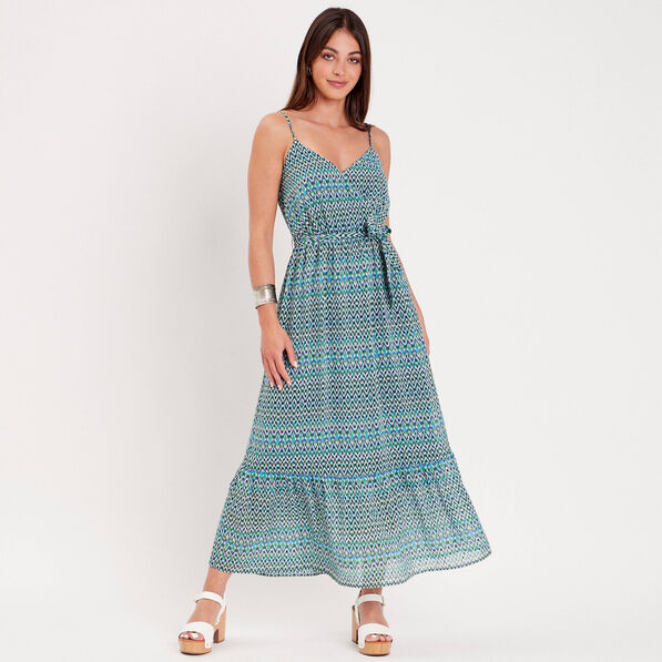 Robe longue évasée bleu femme