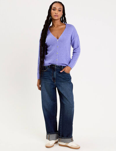 Gilet boutonné avec col en V bleu violet femme