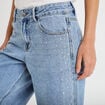 Jean wide leg taille basse strass denim triple stone femme