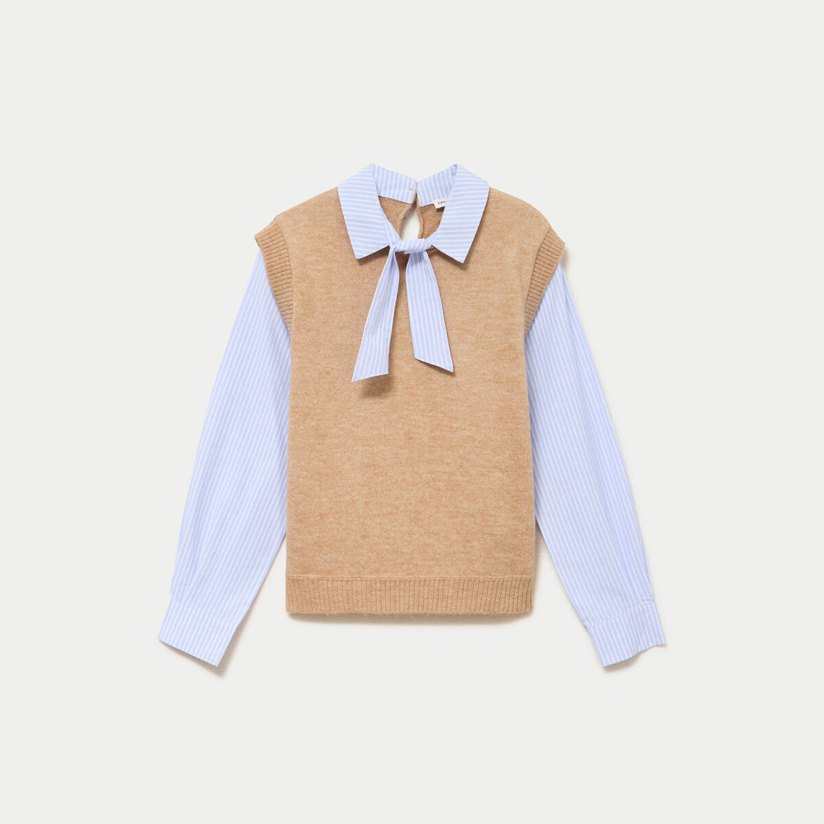 Pull fin 2-en-1 manches longues beige femme