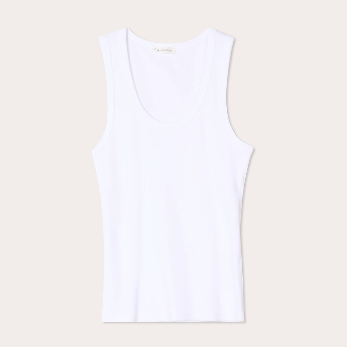 Débardeur côtelé col rond blanc femme