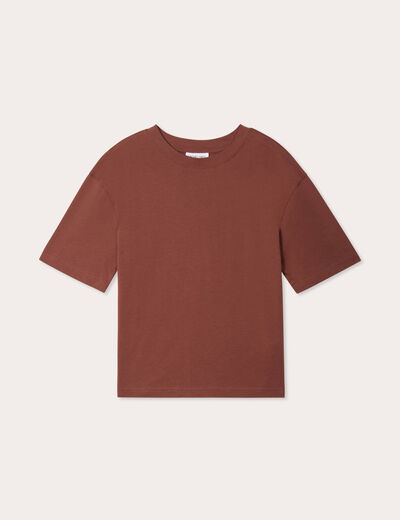 T-shirt manches courtes marron cognac femme