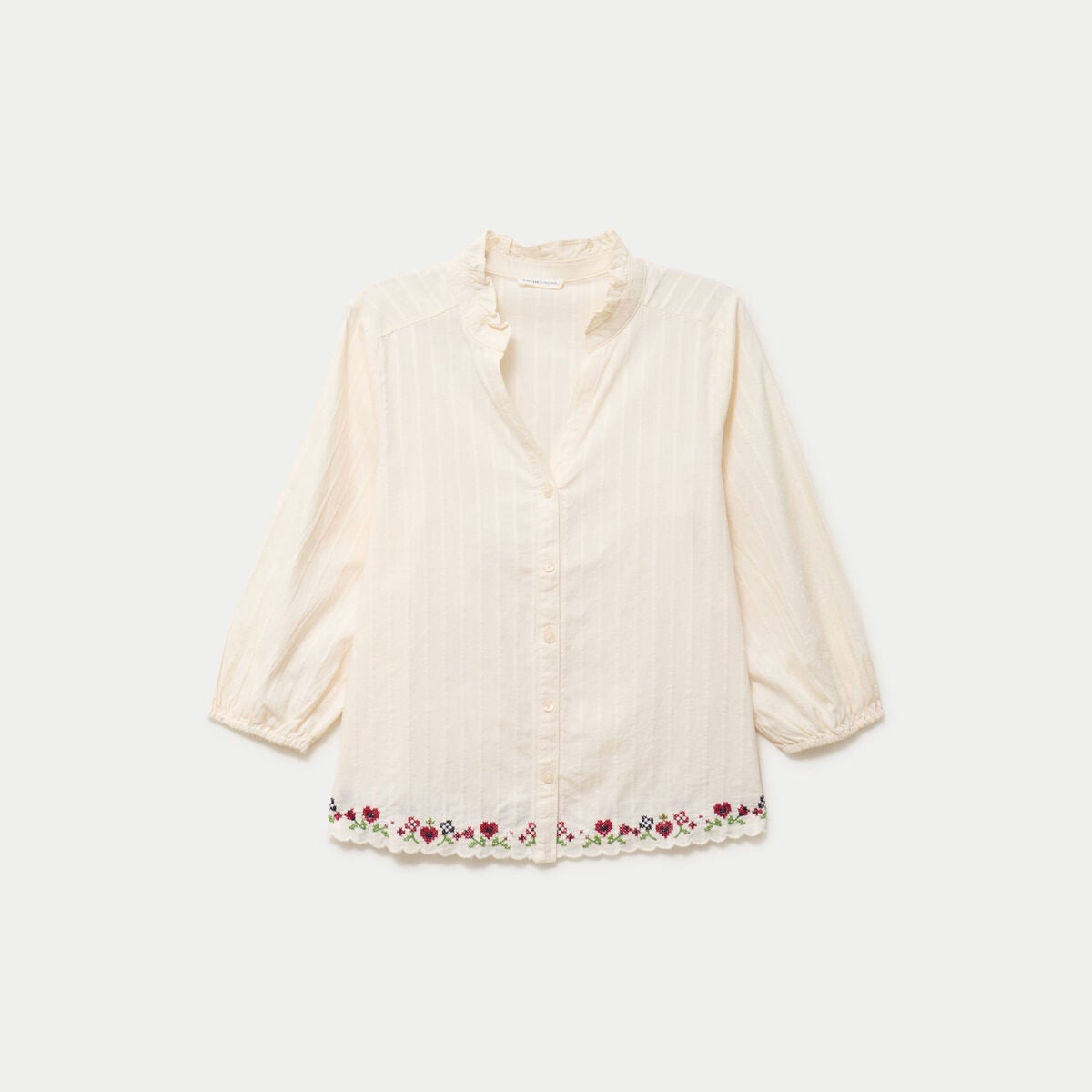 Blouse broderie col v manches 3/4 ecru femme
