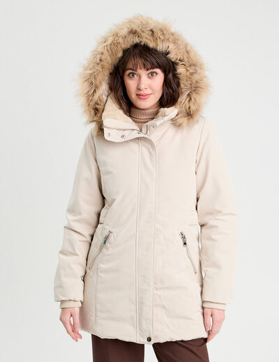 Parka droite avec capuche ecru femme