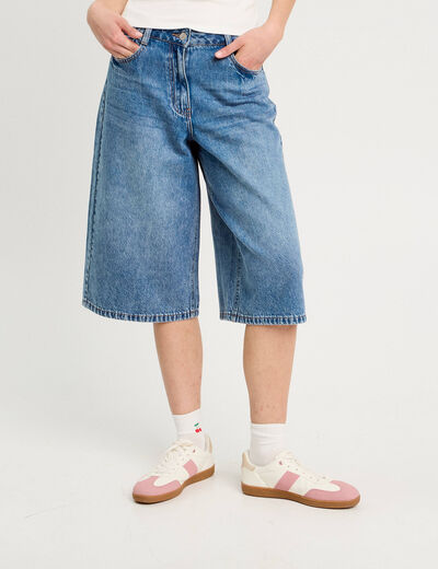 Bermuda large en jean denim double stone femme
