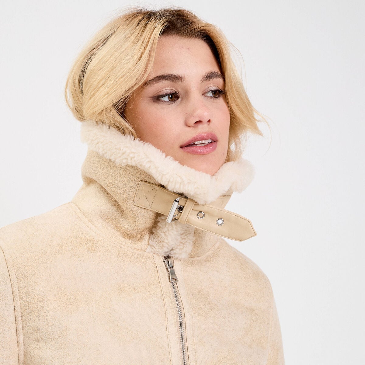 Blouson simili cuir sable femme