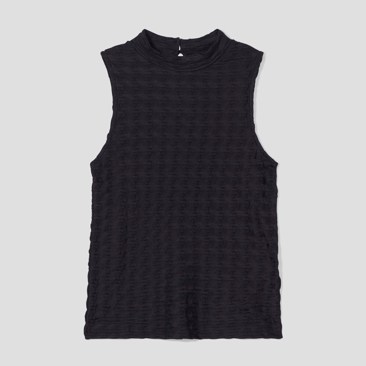 Débardeur gaufré col montant noir femme