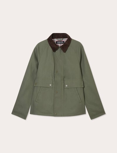 Veste boutonnée col à revers vert kaki femme