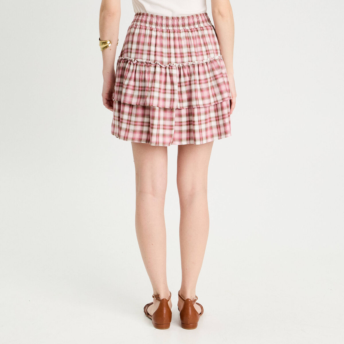 Jupe &eacute;vas&eacute;e volants rose femme