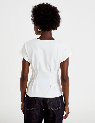 Top ajust&eacute; col rond manches courtes ecru femme