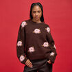 Pull ample col rond manches longues marron fonc&eacute; femme