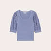 Pull manches 3/4 brodées bleu gris femme