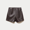Jupe-short courte en similicuir marron fonc&eacute; femme