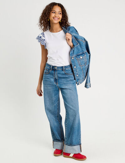 T-shirt manches brodées blanc femme