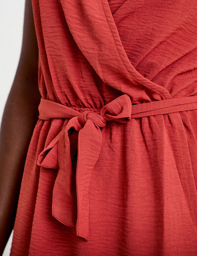 Robe courte &eacute;vas&eacute;e col v manches courtes vieux rose femme