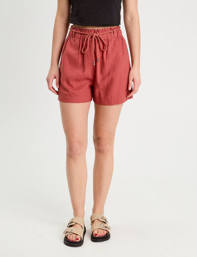 Short regular contenant du lin vieux rose femme