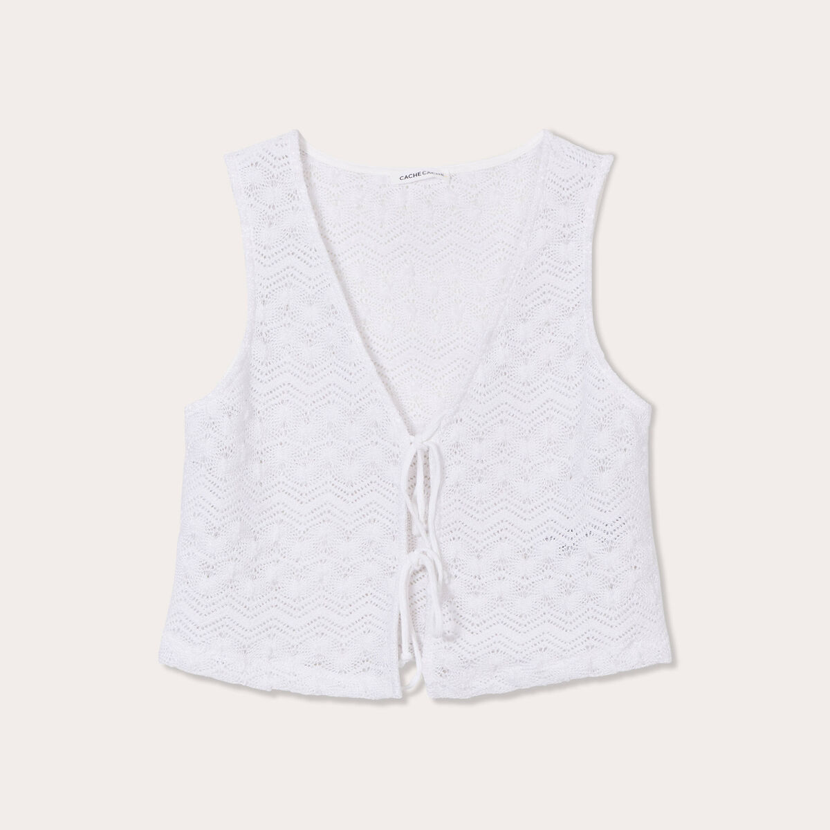 Gilet cropped crochet ecru femme
