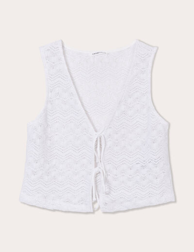 Gilet cropped crochet ecru femme