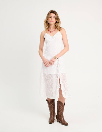 Robe droite dentelle blanc femme