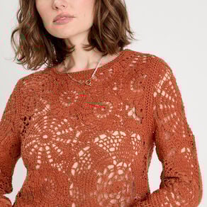 pull ajoure effet crochet terracotta femme Pull ajouré effet crochet terracotta femme