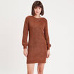 Robe pull droite col rond marron femme