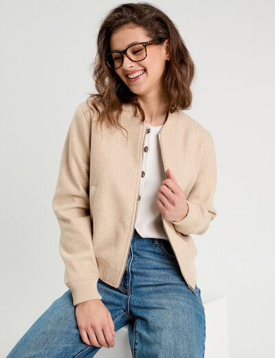 Veste teddy zippée beige femme
