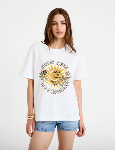 T-shirt oversize manches courtes blanc femme