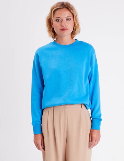 Sweat oversize col rond bleu femme