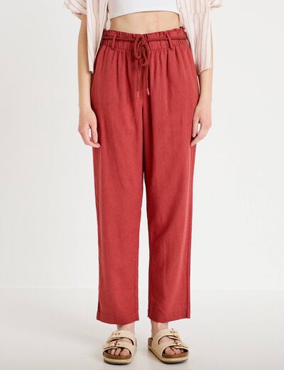 Pantalon droit 7/8&egrave;me taille haute vieux rose femme