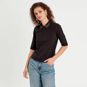 T-shirt col bijoux noir femme