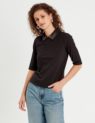 T-shirt col bijoux noir femme
