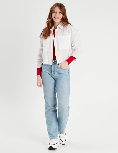 Chemise manches longues poches ecru femme