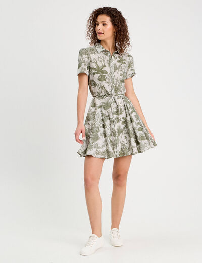 Robe chemise évasée vert femme