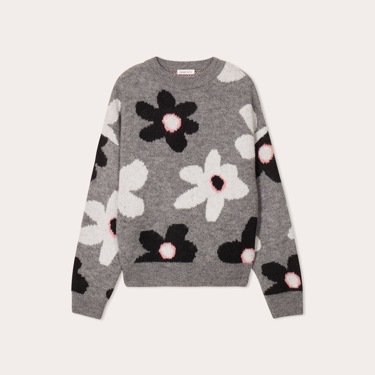 Pull manches longues gris clair femme