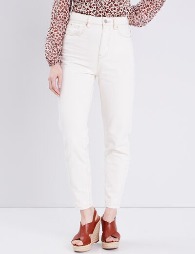 Jeans mom taille haute ecru femme