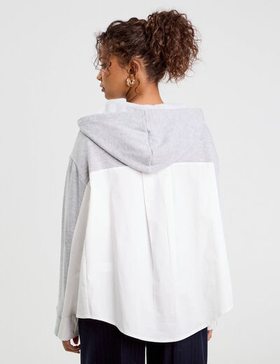 Sweat droit long &agrave; capuche gris clair femme