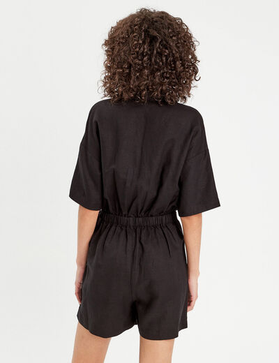 Combishort effet jupe contenant du lin noir femme