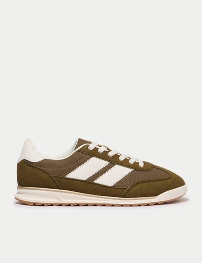 Basket aspect daim vert kaki femme