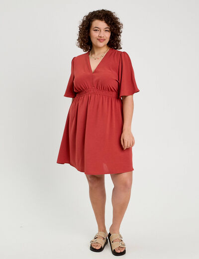 Robe évasée taille élastiquée vieux rose femme