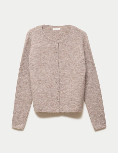 Gilet col rond manches longues taupe femme