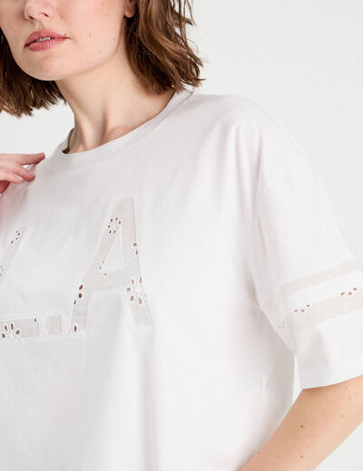 T-shirt cropped brodé blanc femme