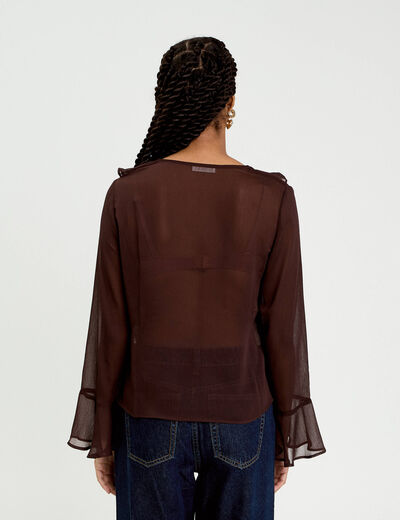 Blouse col V marron fonc&eacute; femme