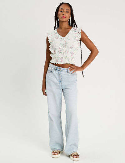 Blouse sans manches volants blanc femme