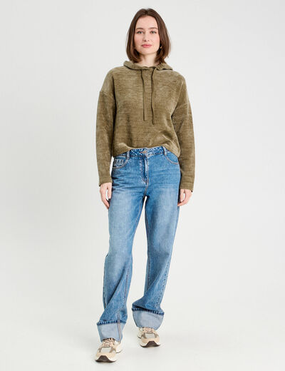 Sweat &agrave; capuche vert kaki femme