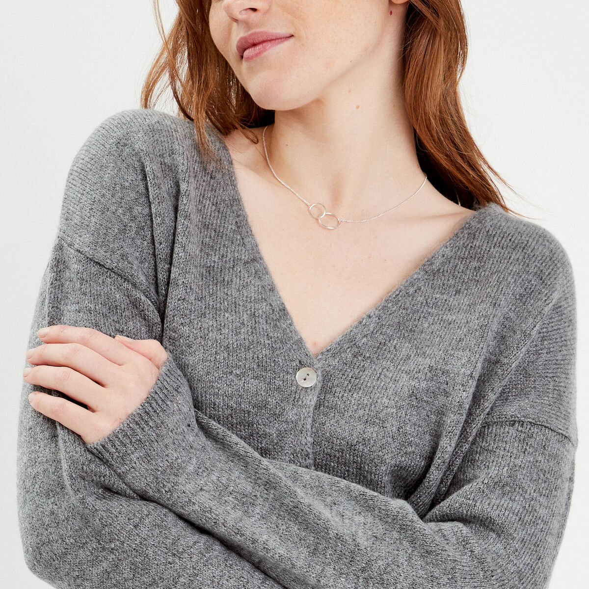 Gilet boutonné avec col en V gris foncé femme