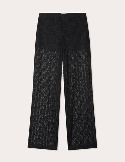 Pantalon dentelle large noir femme