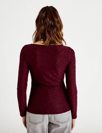 T-shirt motif en relief violet fonc&eacute; femme