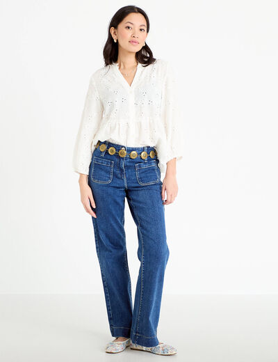Blouse &agrave; motif en relief ecru femme