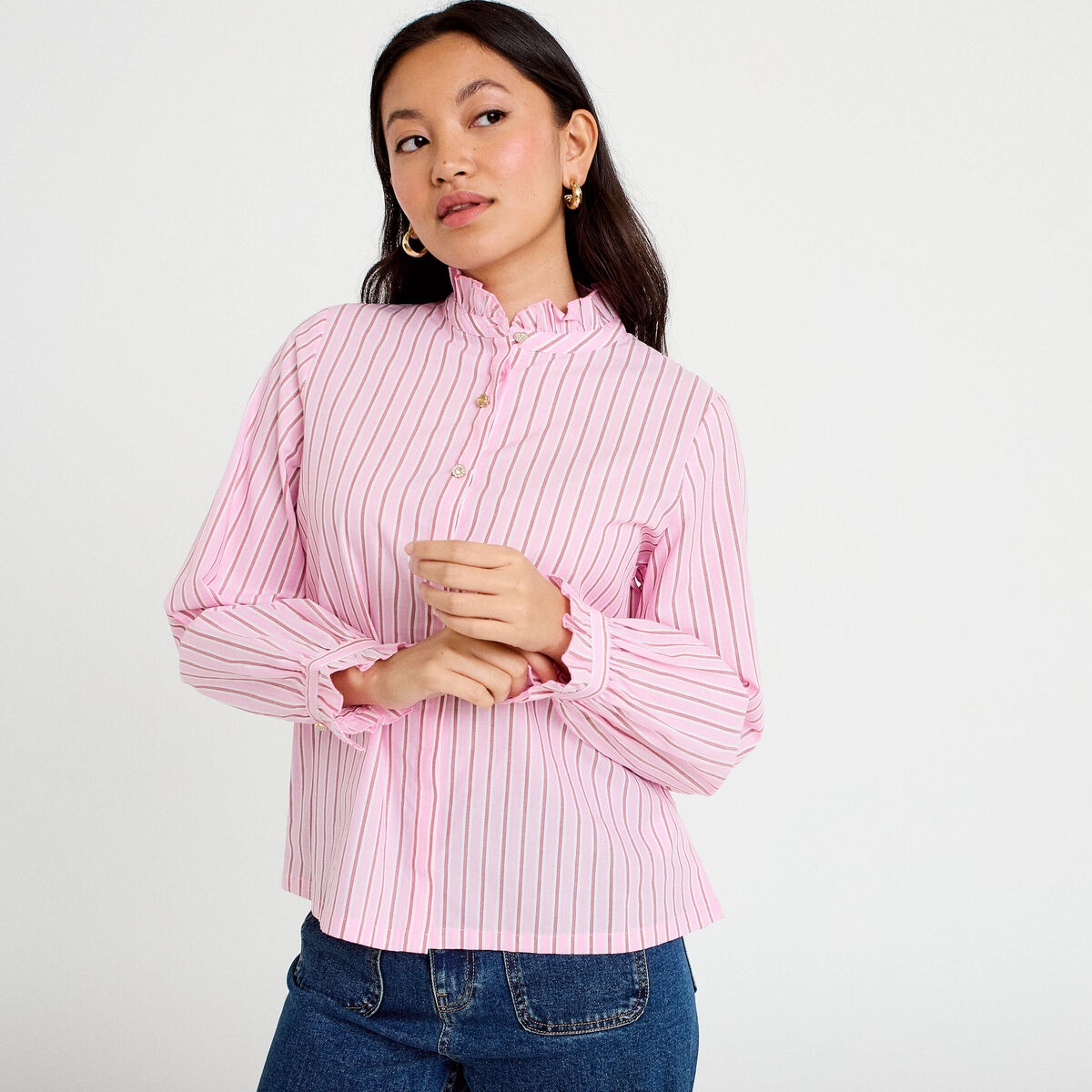 Chemise droite manches longues rose femme