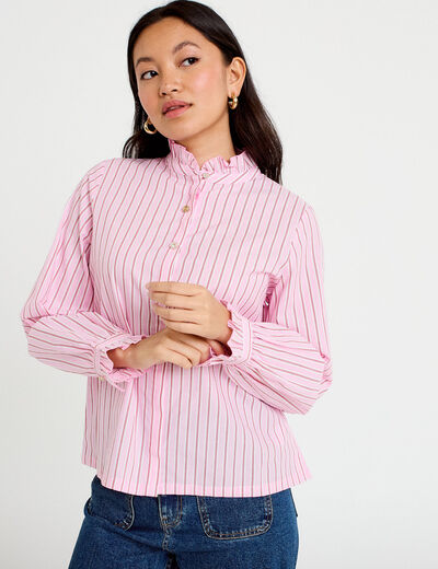 Chemise droite manches longues rose femme